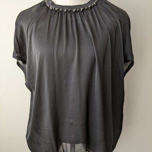 Lanvin Alber Elbaz Black blouse with sequences around neck Lining sz L ZigZag Zi